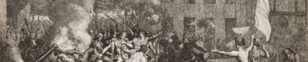 In alto, Charles Thévenin, The Storming of the Bastille (Francia, 1790), Severance and Greta Millikin Trust - Cleveland Museum of Art